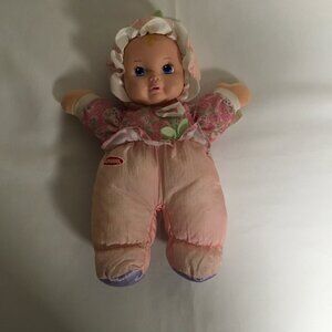 Playskool My Very Soft Baby Vinyl Face Pink Floral Doll Squeaker Flower 1999